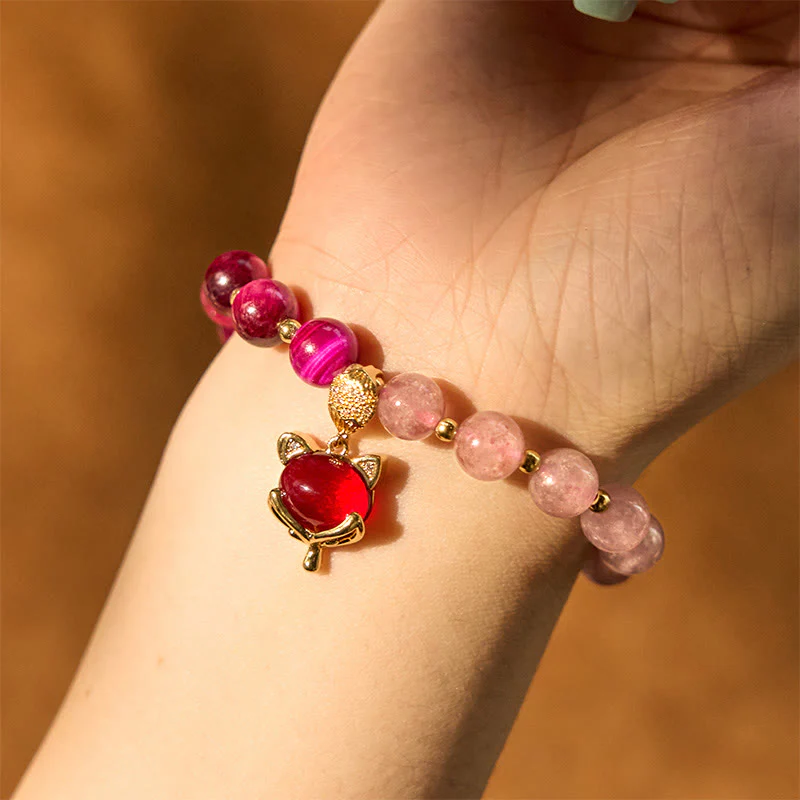 Braccialetto Buddha Stones Natural Strawberry Quartz Pixiu Love - Image 11