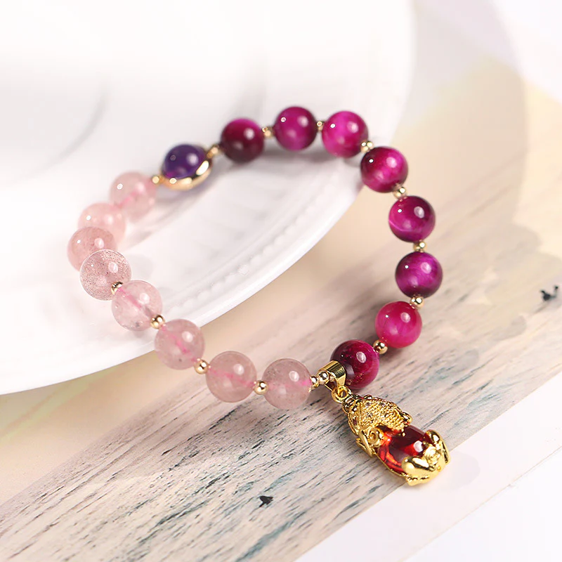 Braccialetto Buddha Stones Natural Strawberry Quartz Pixiu Love - Image 12