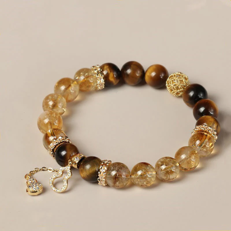 Braccialetto Buddha Stones Natural Tiger Eye Citrine Beads Fortune Gourd Strength