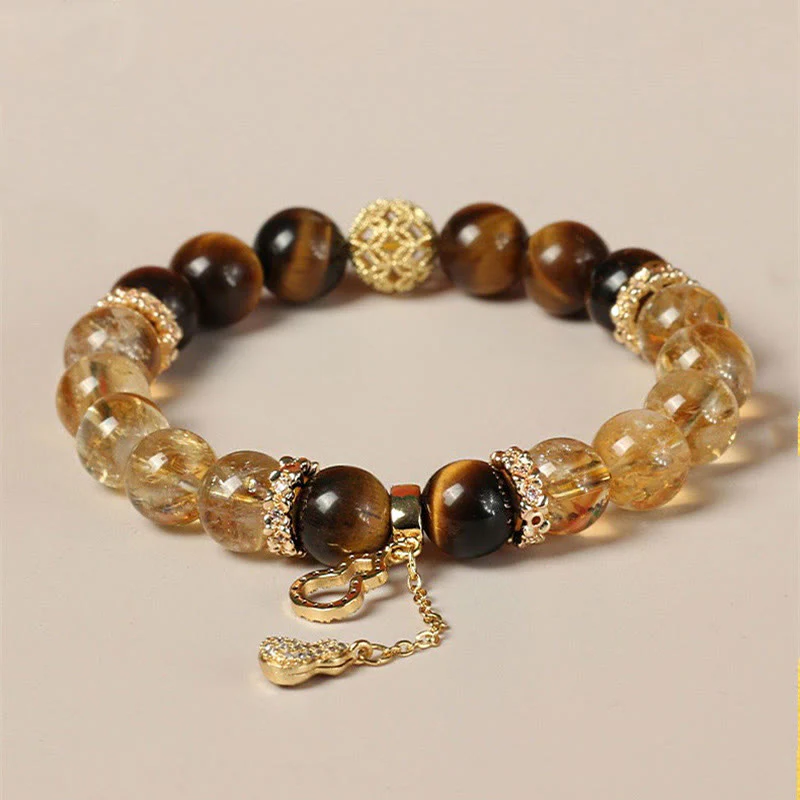 Braccialetto Buddha Stones Natural Tiger Eye Citrine Beads Fortune Gourd Strength - Image 2