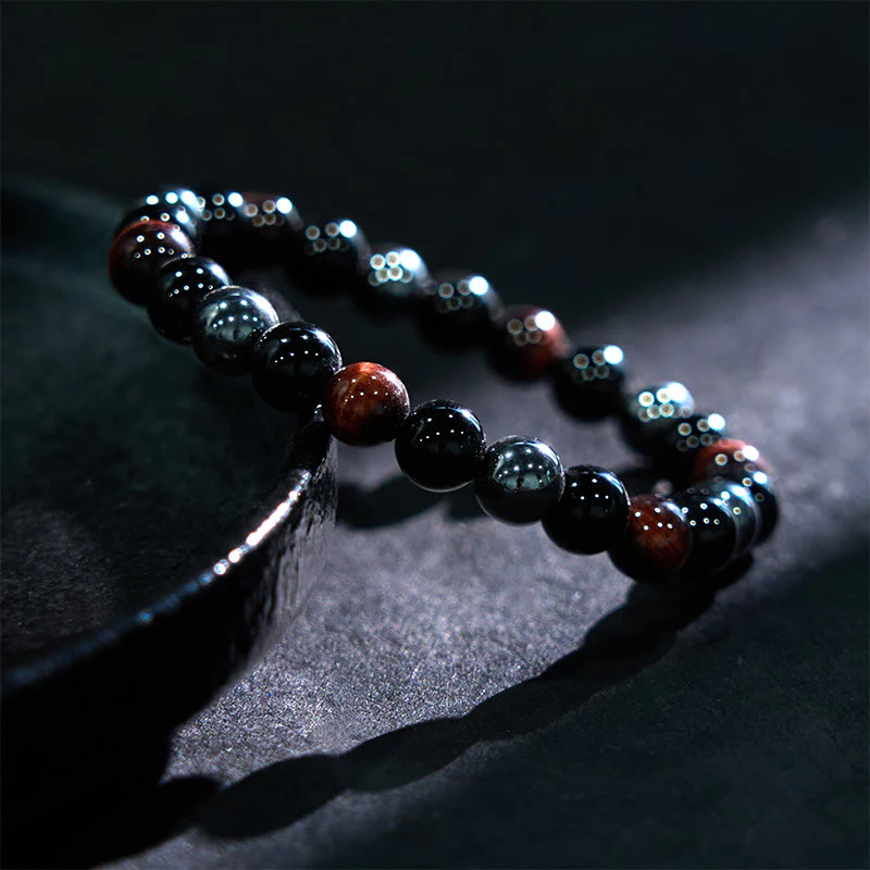 Braccialetto Buddha Stones Naturale Occhio di Tigre Ossidiana Ematite Positivo Potente - Image 10