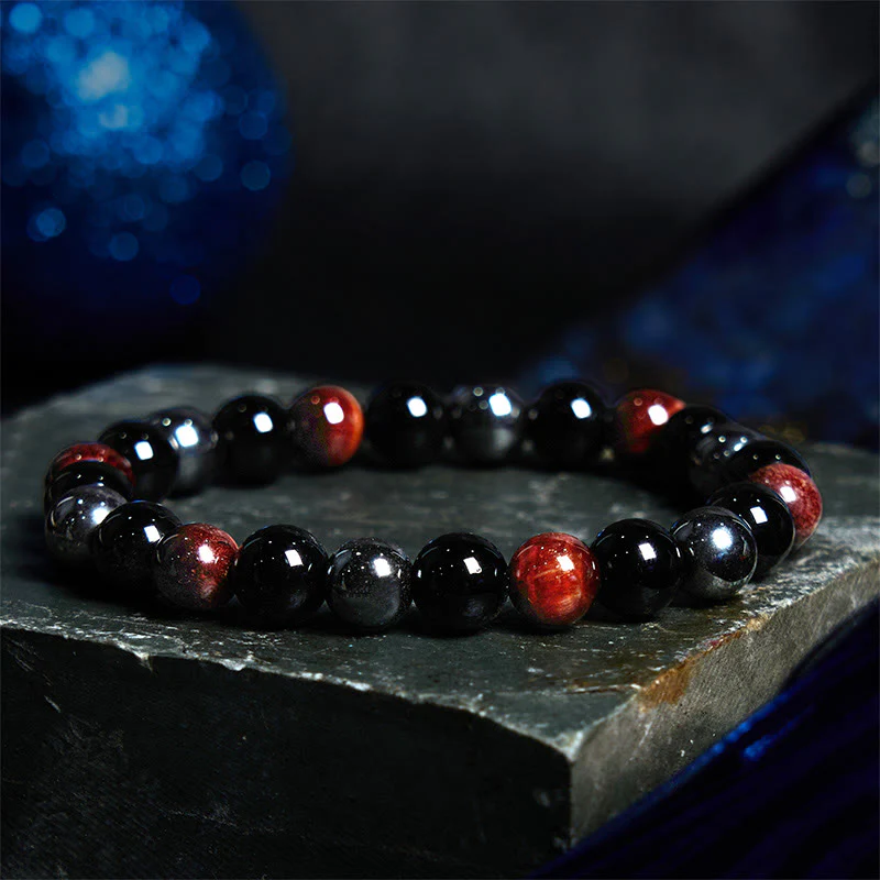 Braccialetto Buddha Stones Naturale Occhio di Tigre Ossidiana Ematite Positivo Potente - Image 9