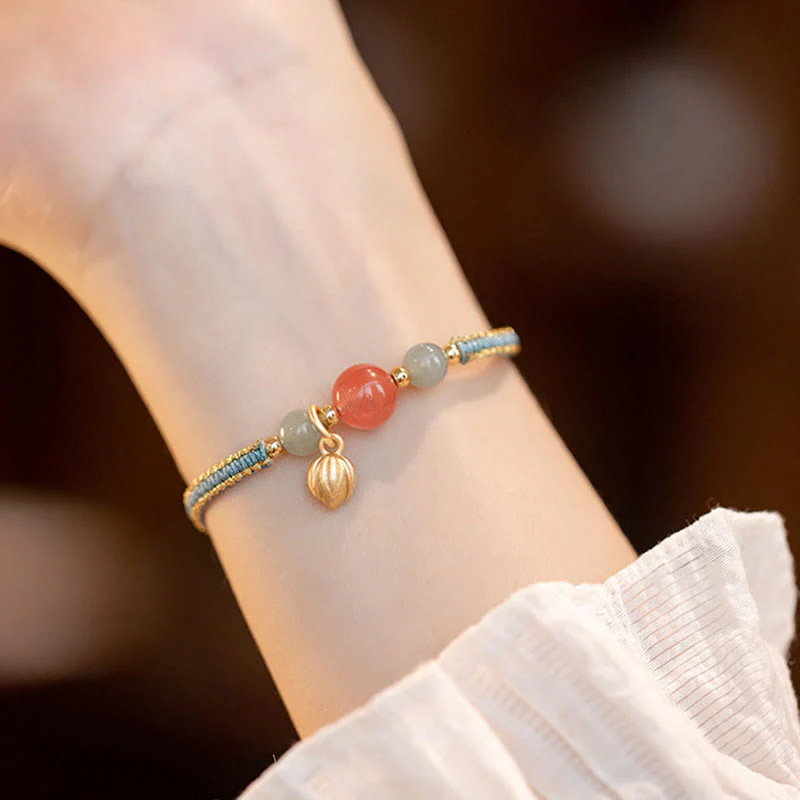 Braccialetto Buddha Stones Red Agate Jade Lotus Confidence Calm String - Image 10
