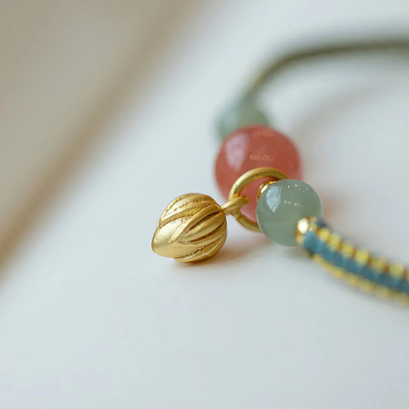 Braccialetto Buddha Stones Red Agate Jade Lotus Confidence Calm String - Image 4