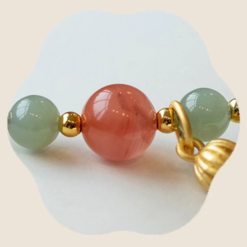 Braccialetto Buddha Stones Red Agate Jade Lotus Confidence Calm String - Image 5