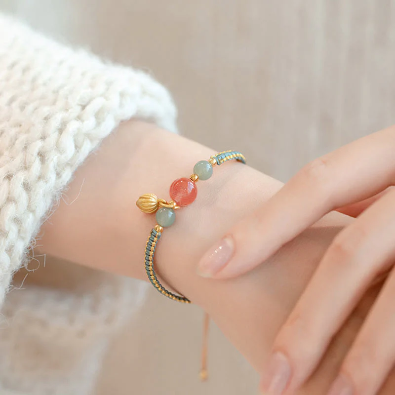 Braccialetto Buddha Stones Red Agate Jade Lotus Confidence Calm String - Image 8
