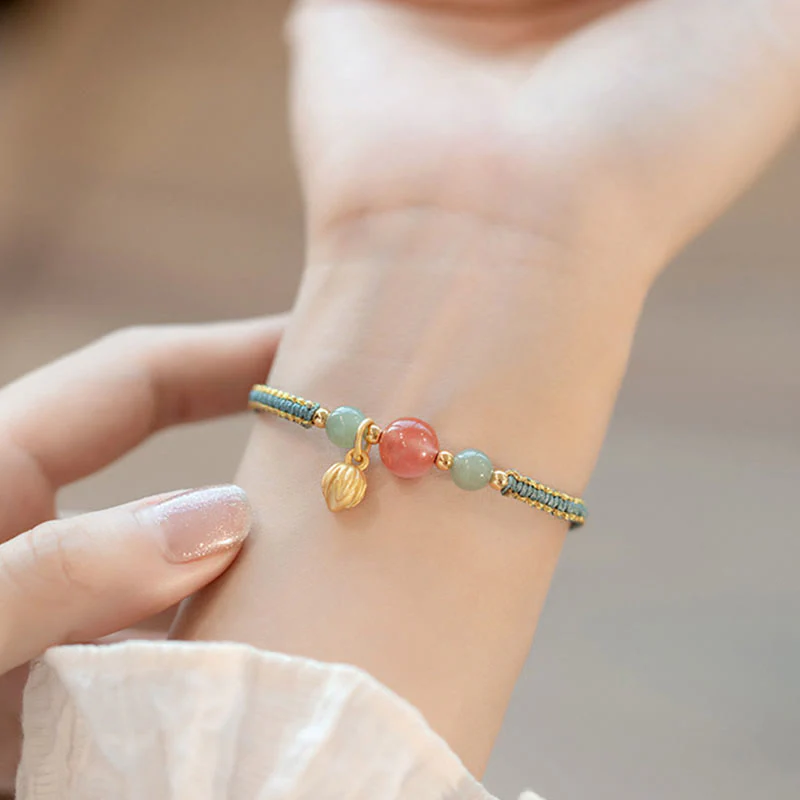 Braccialetto Buddha Stones Red Agate Jade Lotus Confidence Calm String - Image 9
