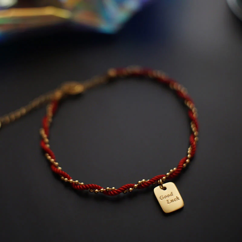 Braccialetto Buddha Stones Red String Gold Plated Copper Good Luck Strength