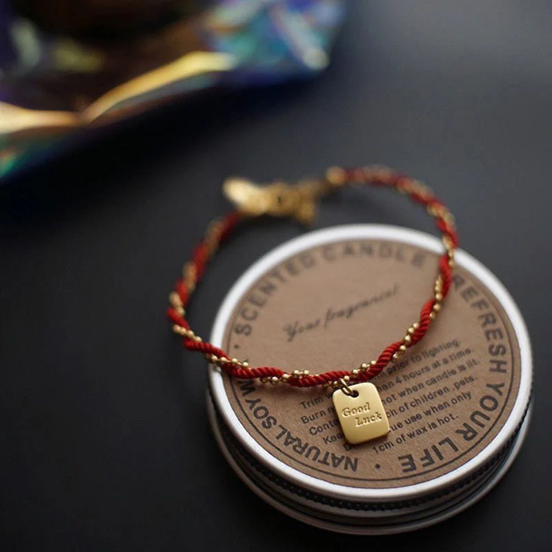 Braccialetto Buddha Stones Red String Gold Plated Copper Good Luck Strength - Image 2