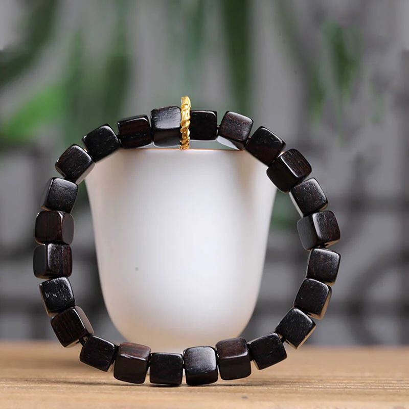 Braccialetto Buddha Stones Tibetan Ebony Wood Square Beads Peace Calm - Image 2