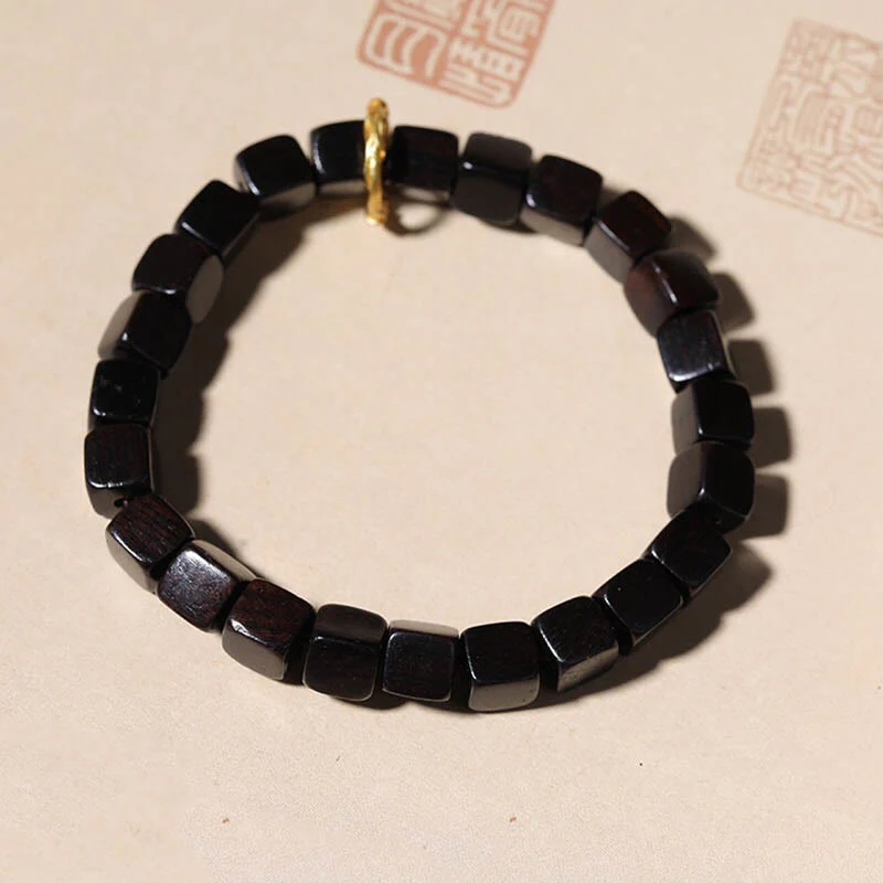 Braccialetto Buddha Stones Tibetan Ebony Wood Square Beads Peace Calm - Image 3