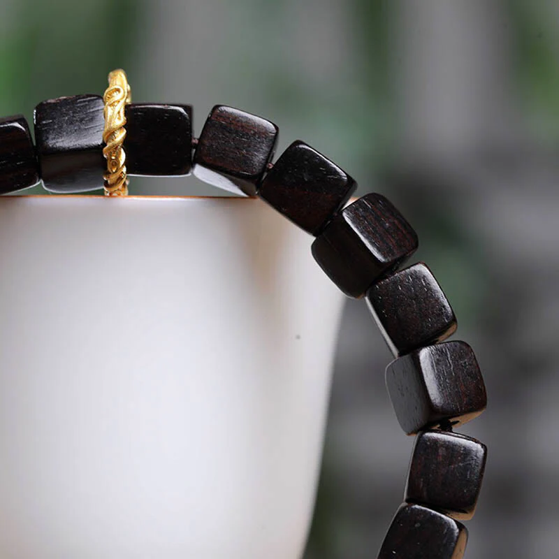 Braccialetto Buddha Stones Tibetan Ebony Wood Square Beads Peace Calm - Image 4