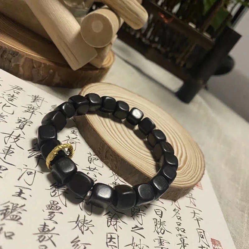 Braccialetto Buddha Stones Tibetan Ebony Wood Square Beads Peace Calm - Image 5