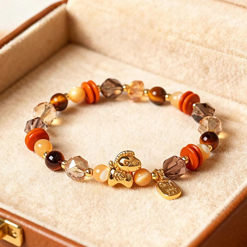 Braccialetto Buddha Stones Tiger Eye Ice Ossidiana Pearl Year of the Horse Lucky Fortune Prosperity