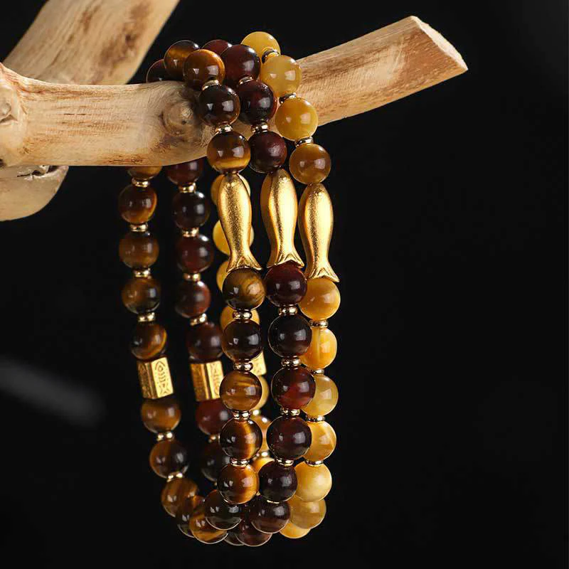 Braccialetto Buddha Stones Tiger Eye Koi Fish Coraggio - Image 15