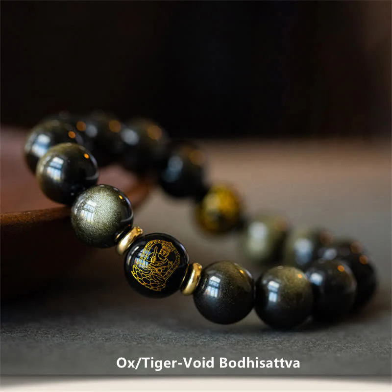 Braccialetto cinese di protezione della ricchezza con ossidiana e oro lucido, simbolo dello zodiaco natale del Buddha - Image 5