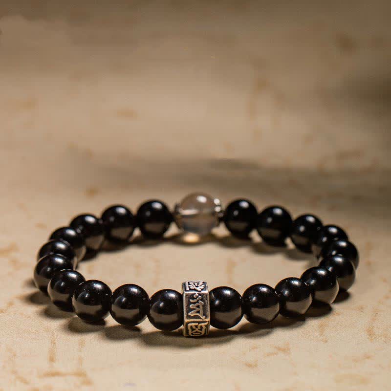 Braccialetto cinese zodiaco natale Buddha 925 argento sterling ossidiana nera pietra di luna forza - Image 10