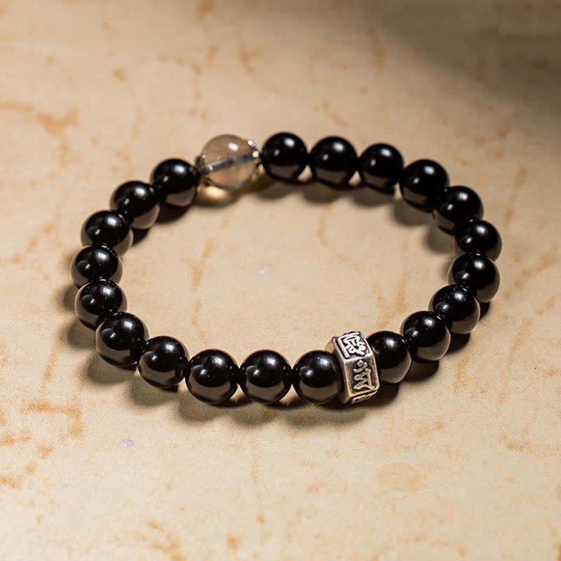 Braccialetto cinese zodiaco natale Buddha 925 argento sterling ossidiana nera pietra di luna forza - Image 11
