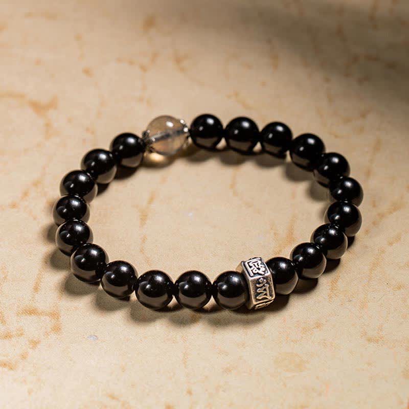 Braccialetto cinese zodiaco natale Buddha 925 argento sterling ossidiana nera pietra di luna forza - Image 8