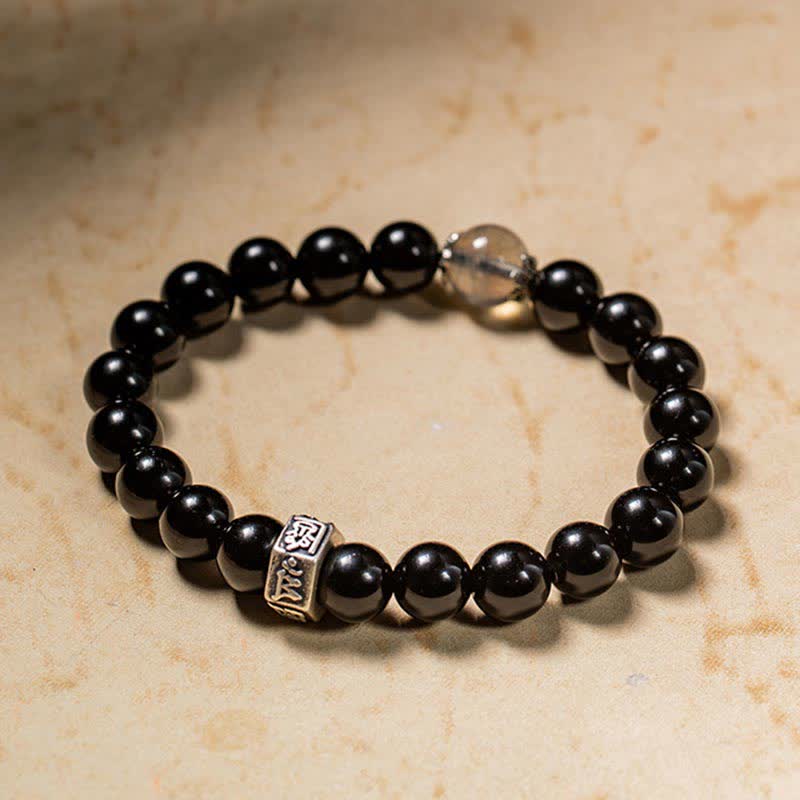 Braccialetto cinese zodiaco natale Buddha 925 argento sterling ossidiana nera pietra di luna forza - Image 9