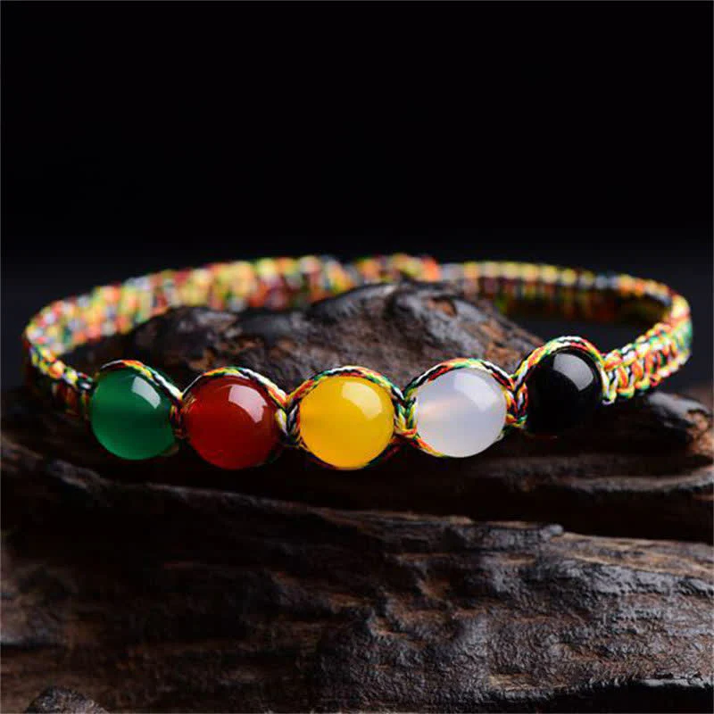 Braccialetto colorato in agata, metallo, legno, acqua, fuoco, terra, cinque elementi - Image 4