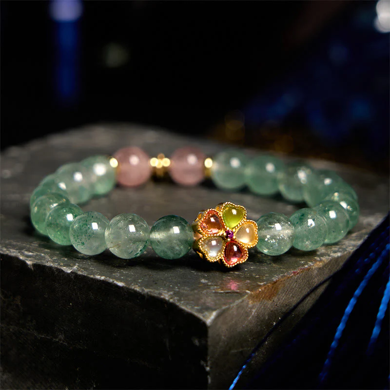 Braccialetto con carattere Fu rilassante in quarzo fragola verde naturale Buddha Stones - Image 2