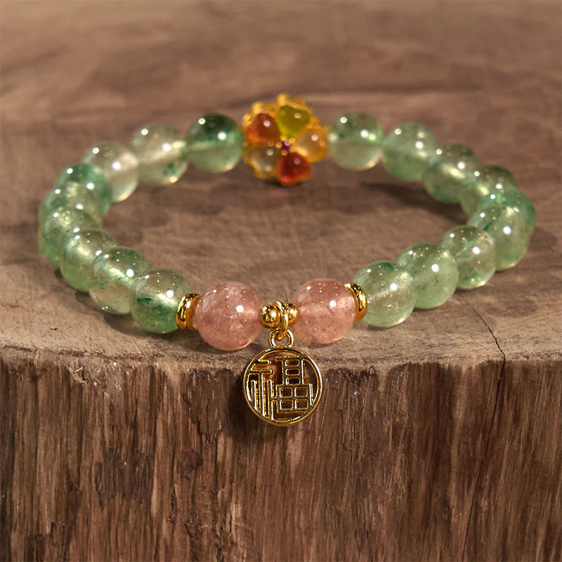 Braccialetto con carattere Fu rilassante in quarzo fragola verde naturale Buddha Stones - Image 3