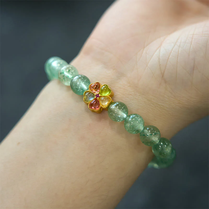 Braccialetto con carattere Fu rilassante in quarzo fragola verde naturale Buddha Stones - Image 5