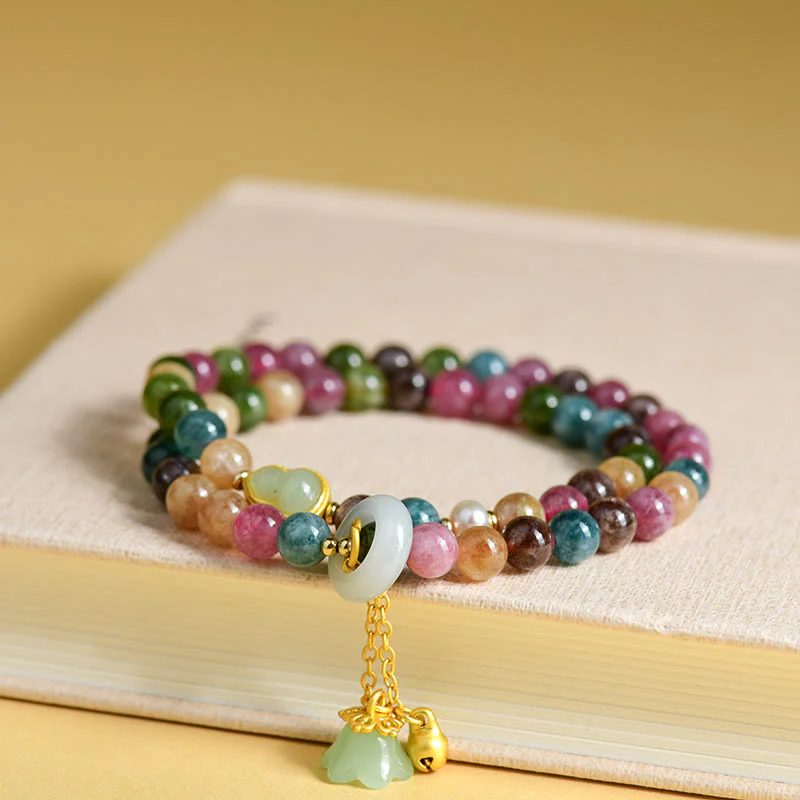 Braccialetto con ciondolo a doppio giro di mughetto con tormalina multicolore , Buddha Stones - Image 4
