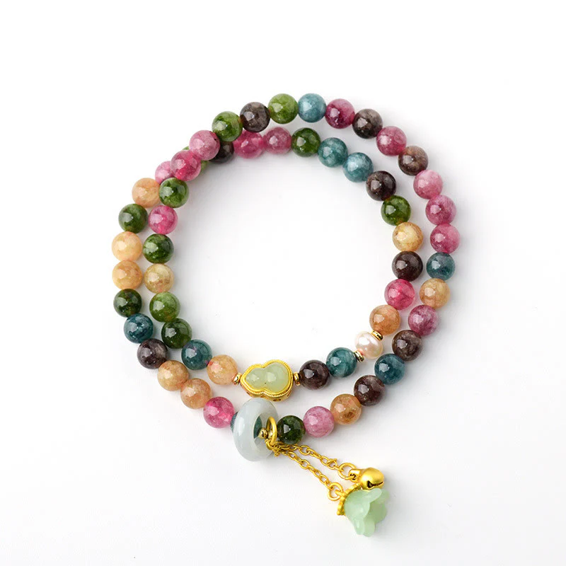 Braccialetto con ciondolo a doppio giro di mughetto con tormalina multicolore , Buddha Stones - Image 6