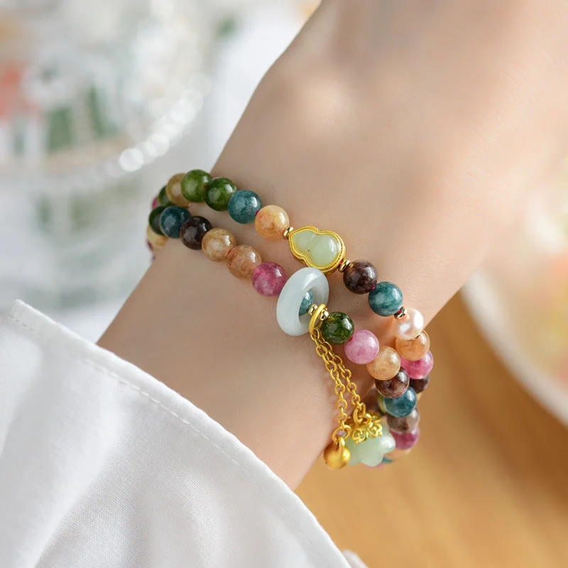 Braccialetto con ciondolo a doppio giro di mughetto con tormalina multicolore , Buddha Stones - Image 7