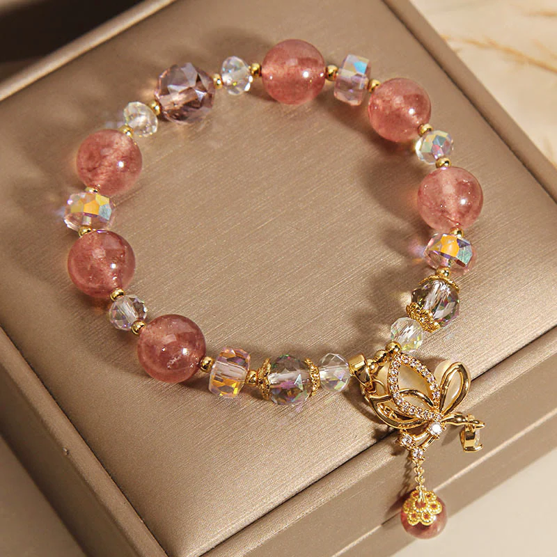 Braccialetto con ciondolo a farfalla positivo con guarigione naturale al quarzo fragola Buddha Stones - Image 2
