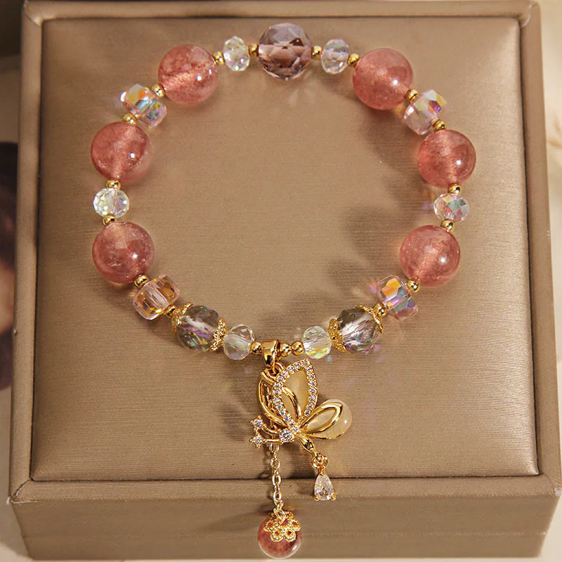 Braccialetto con ciondolo a farfalla positivo con guarigione naturale al quarzo fragola Buddha Stones - Image 3