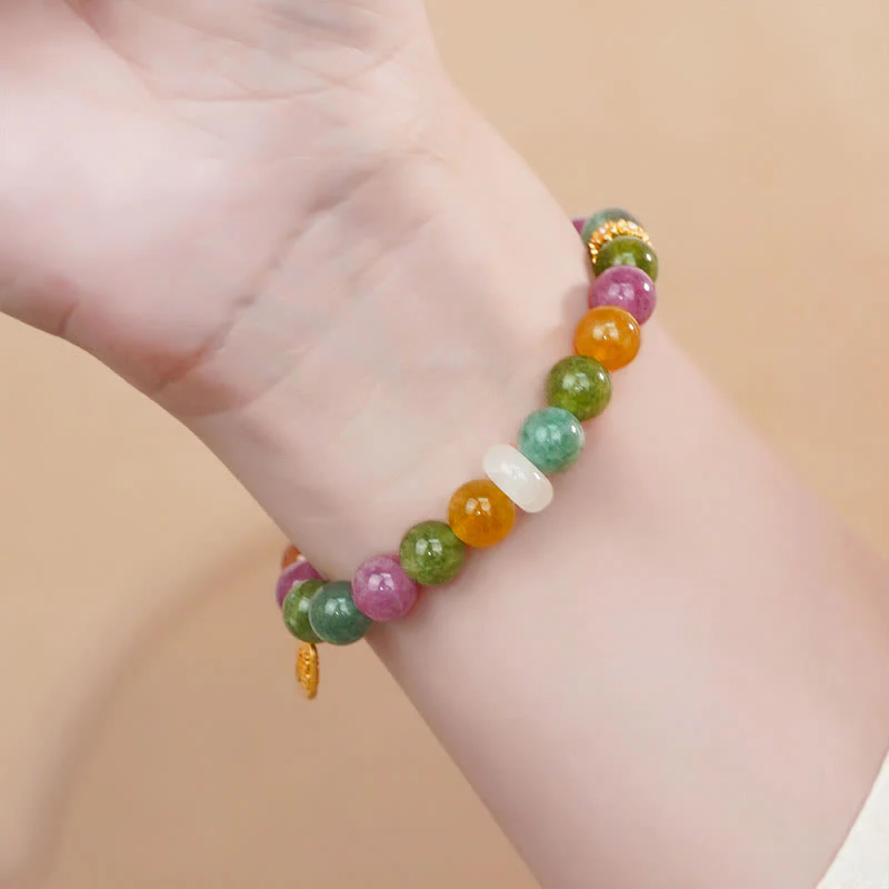 Braccialetto con ciondolo a forma di carattere positivo Fu, tormalina e calcedonio colorati Buddha Stones - Image 2