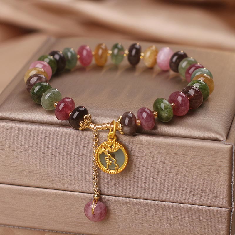 Braccialetto con ciondolo a forma di coniglio con fiore carino e tormalina colorata Buddha Stones - Image 10