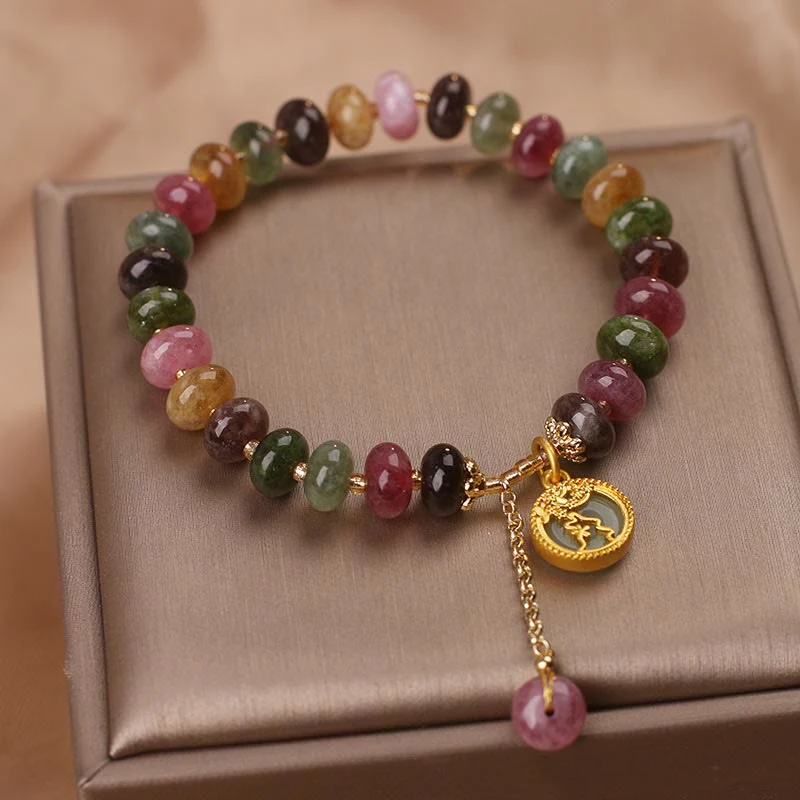 Braccialetto con ciondolo a forma di coniglio con fiore carino e tormalina colorata Buddha Stones - Image 11
