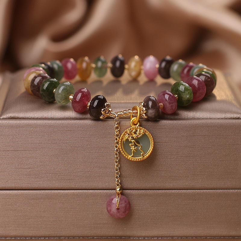 Braccialetto con ciondolo a forma di coniglio con fiore carino e tormalina colorata Buddha Stones - Image 12