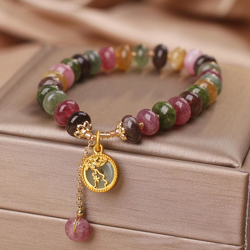 Braccialetto con ciondolo a forma di coniglio con fiore carino e tormalina colorata Buddha Stones - Image 14