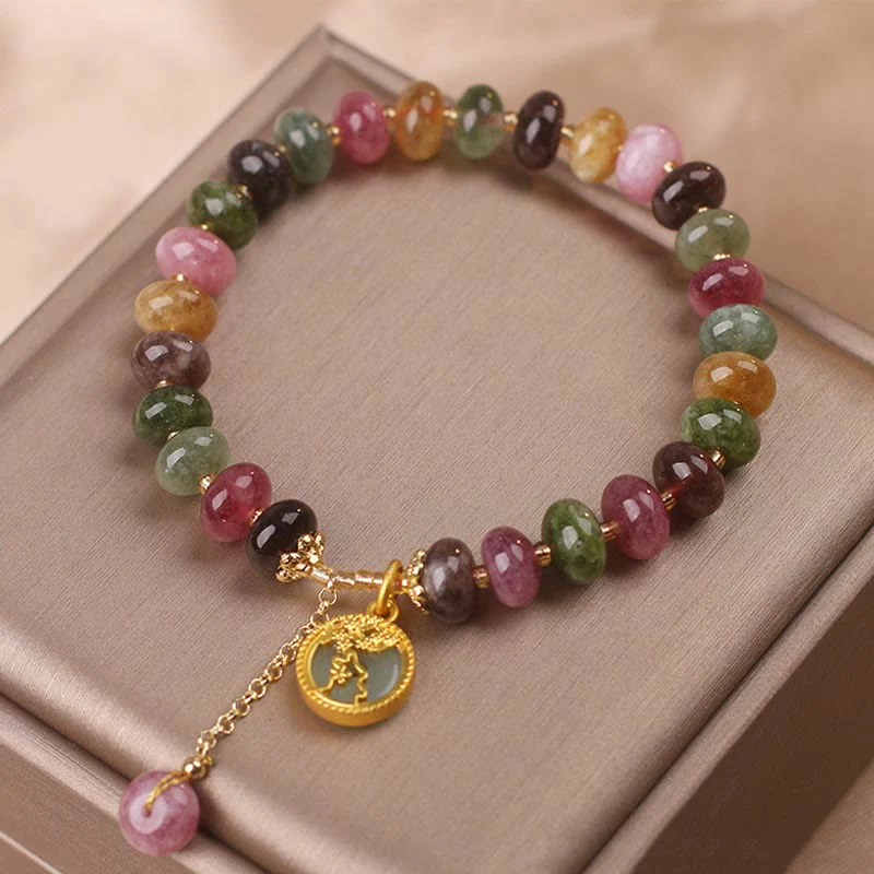 Braccialetto con ciondolo a forma di coniglio con fiore carino e tormalina colorata Buddha Stones - Image 15