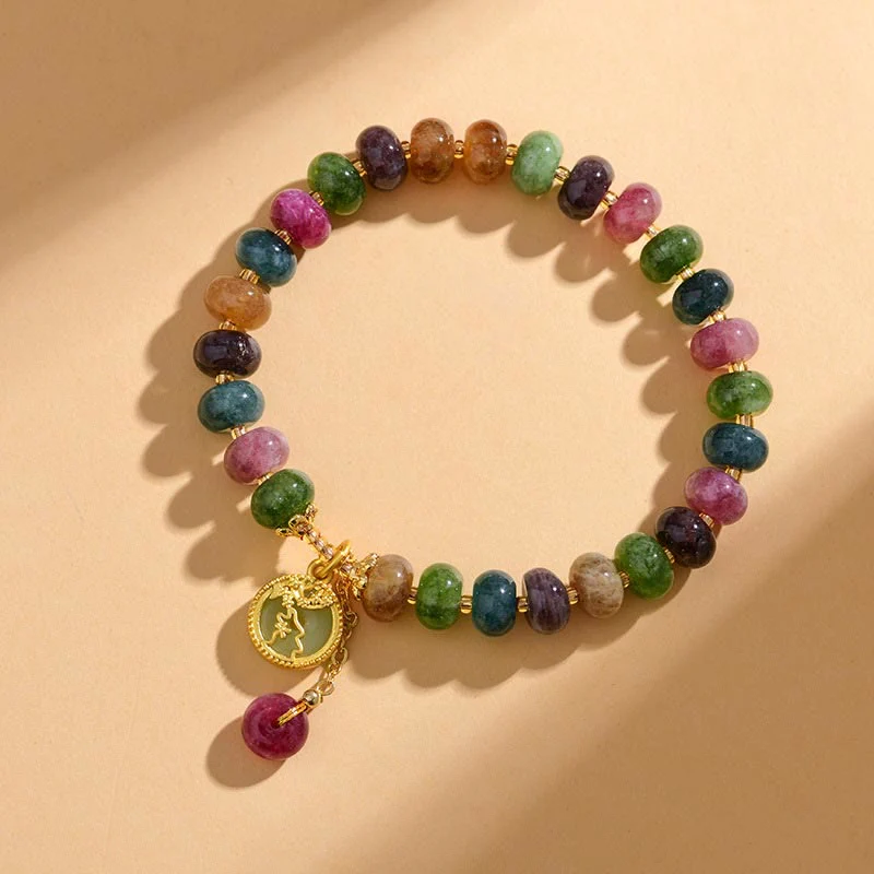 Braccialetto con ciondolo a forma di coniglio con fiore carino e tormalina colorata Buddha Stones - Image 2