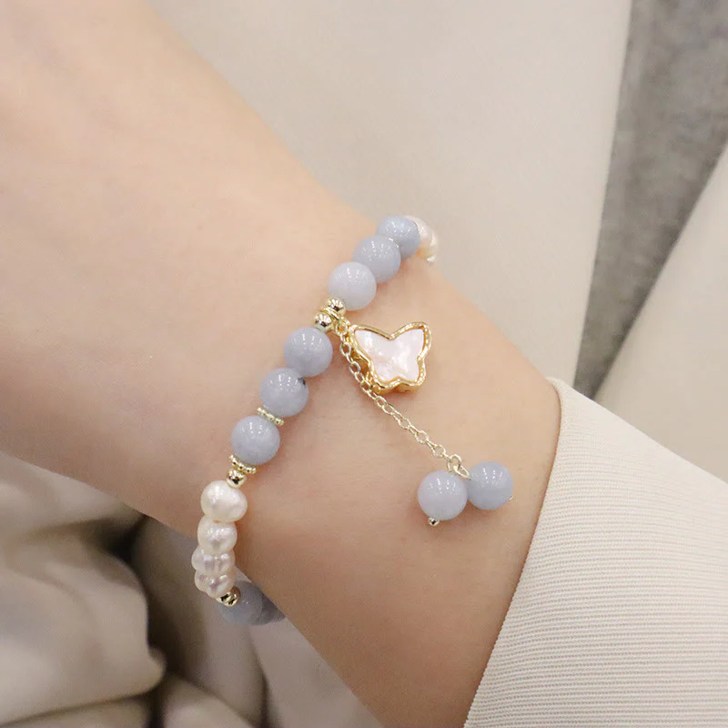 Braccialetto con ciondolo a forma di farfalla con foglia di ginkgo e perle di acquamarina naturale Buddha Stones - Image 10