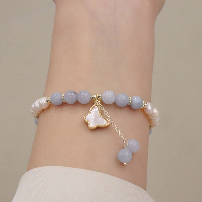 Braccialetto con ciondolo a forma di farfalla con foglia di ginkgo e perle di acquamarina naturale Buddha Stones - Image 11