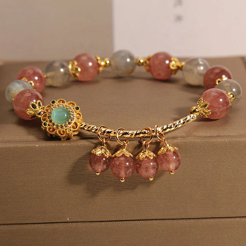 Braccialetto con ciondolo a forma di nappa curativa in quarzo fragola e pietra di luna Buddha Stones