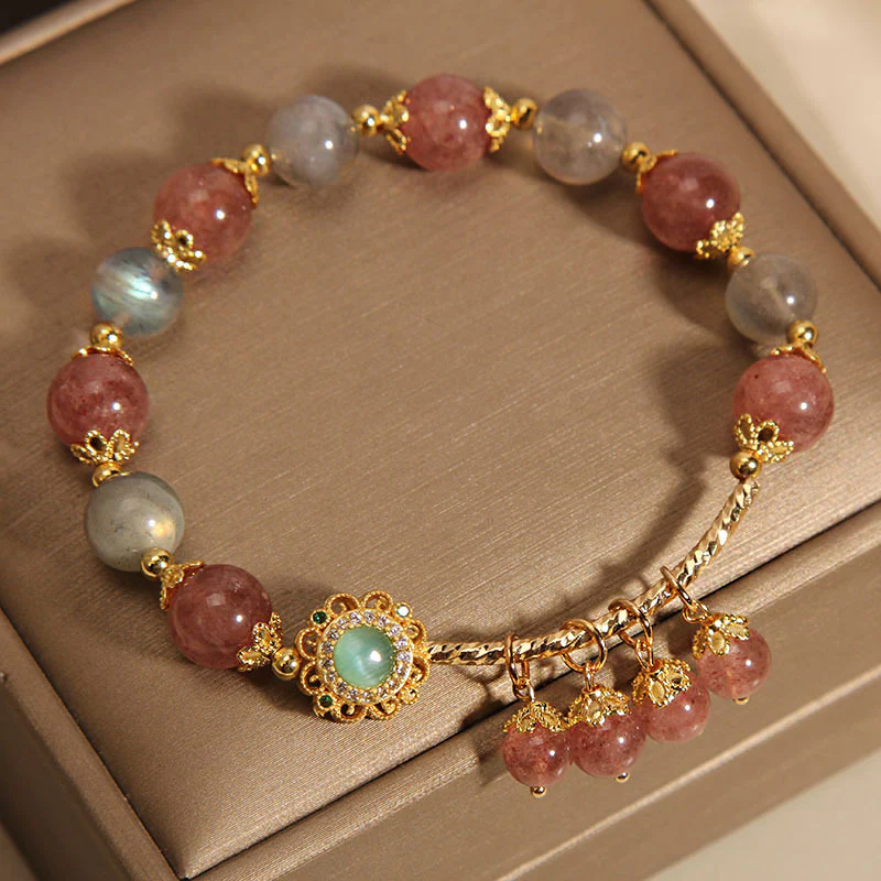 Braccialetto con ciondolo a forma di nappa curativa in quarzo fragola e pietra di luna Buddha Stones - Image 2