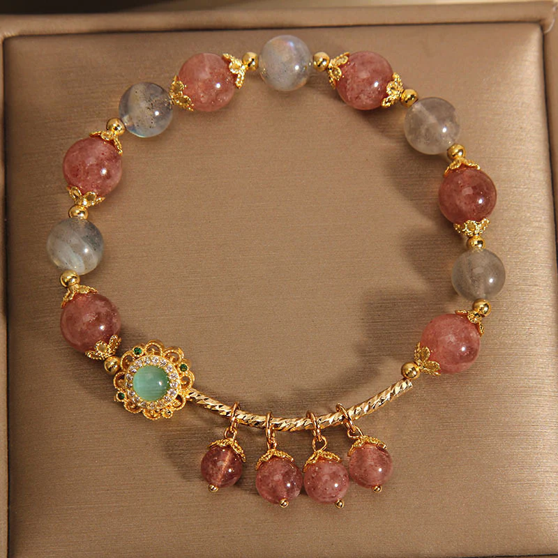 Braccialetto con ciondolo a forma di nappa curativa in quarzo fragola e pietra di luna Buddha Stones - Image 3