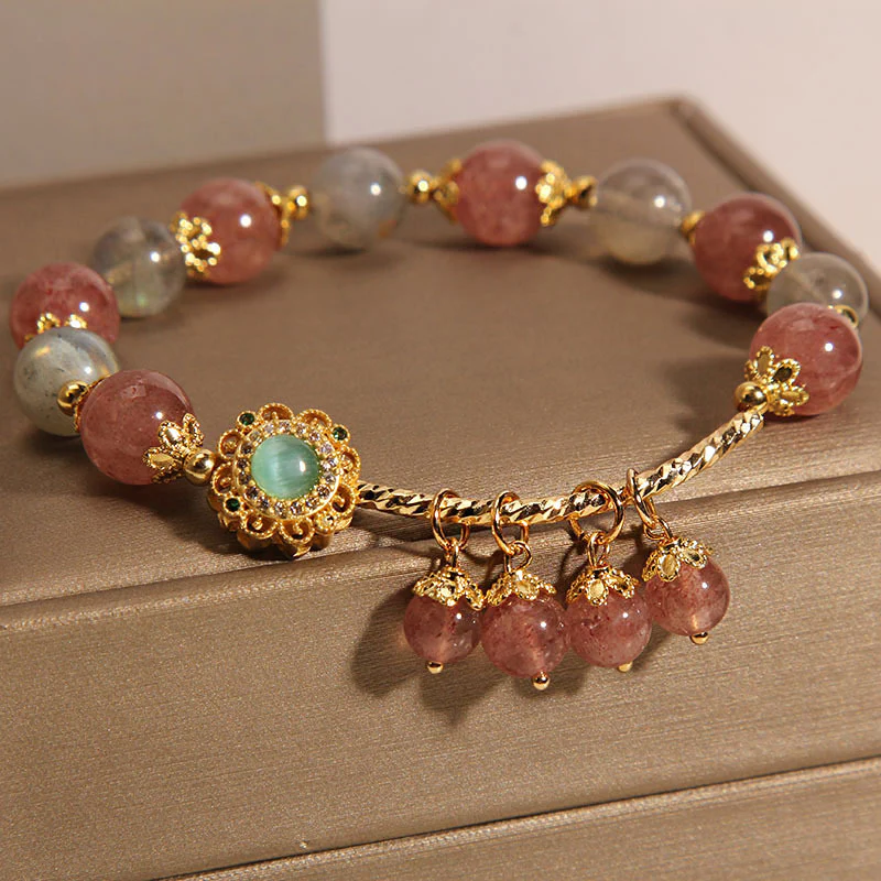 Braccialetto con ciondolo a forma di nappa curativa in quarzo fragola e pietra di luna Buddha Stones - Image 6
