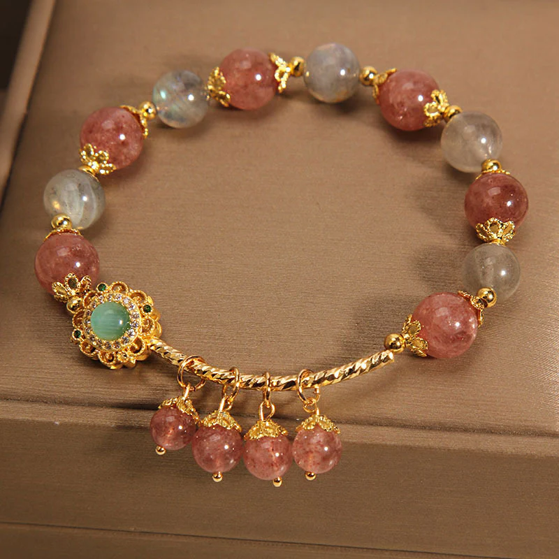 Braccialetto con ciondolo a forma di nappa curativa in quarzo fragola e pietra di luna Buddha Stones - Image 7