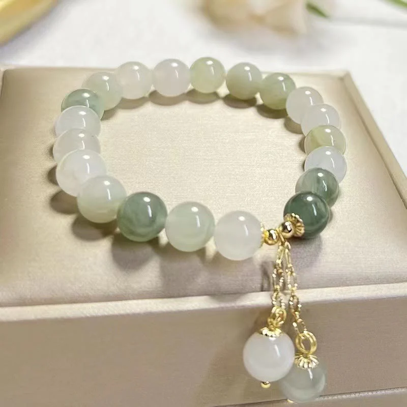 Braccialetto con ciondolo a forma di perlina di fortuna con abbondanza di giada sfumata naturale Buddha Stones - Image 2