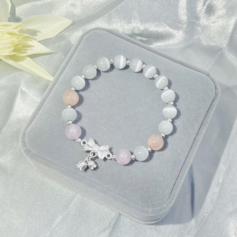 Braccialetto con ciondolo a forma di rosetta in pietra occhio di gatto, lavanda, ametista e Buddha Stones - Image 2