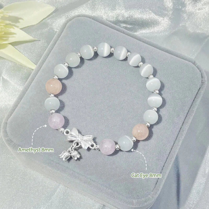 Braccialetto con ciondolo a forma di rosetta in pietra occhio di gatto, lavanda, ametista e Buddha Stones - Image 5
